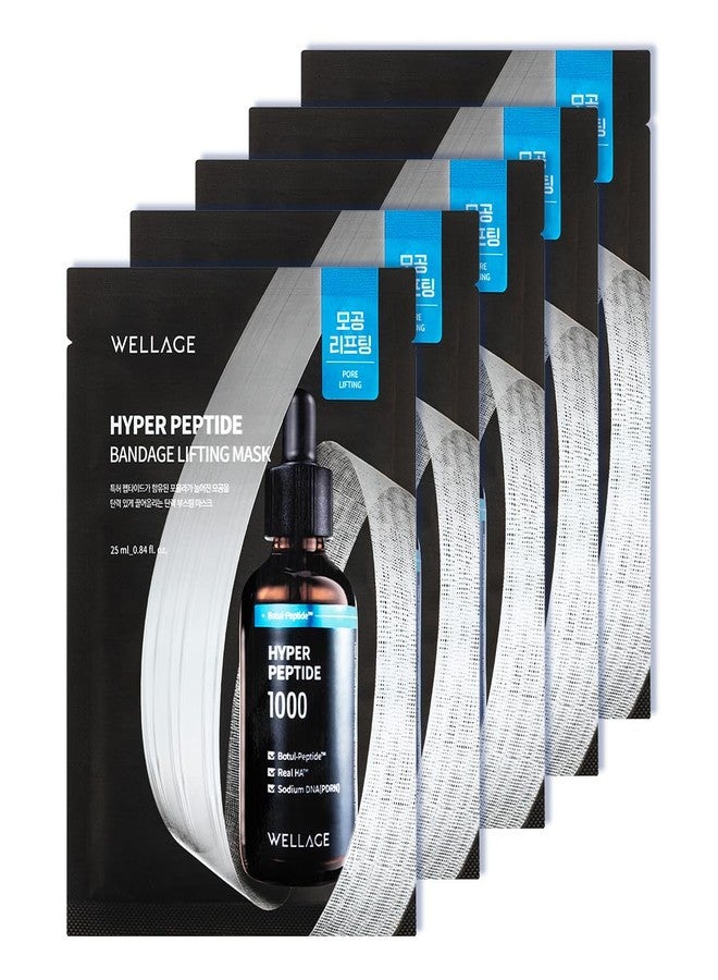 ويليدج قناع ويلاج هايبر ببتيد بانداج لشد البشرة - قناع كوري لشد المسام وزيادة مرونة البشرة، يحتوي على الببتيدات، وPDRN، وحمض الهيالورونيك - مصنوع من شاش قطني نقي - عناية كورية بالبشرة، 5 قطع - Image 1